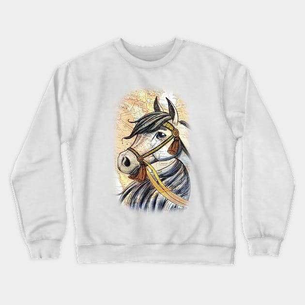 Arabian Horse on Map Crewneck Sweatshirt by lizstaley